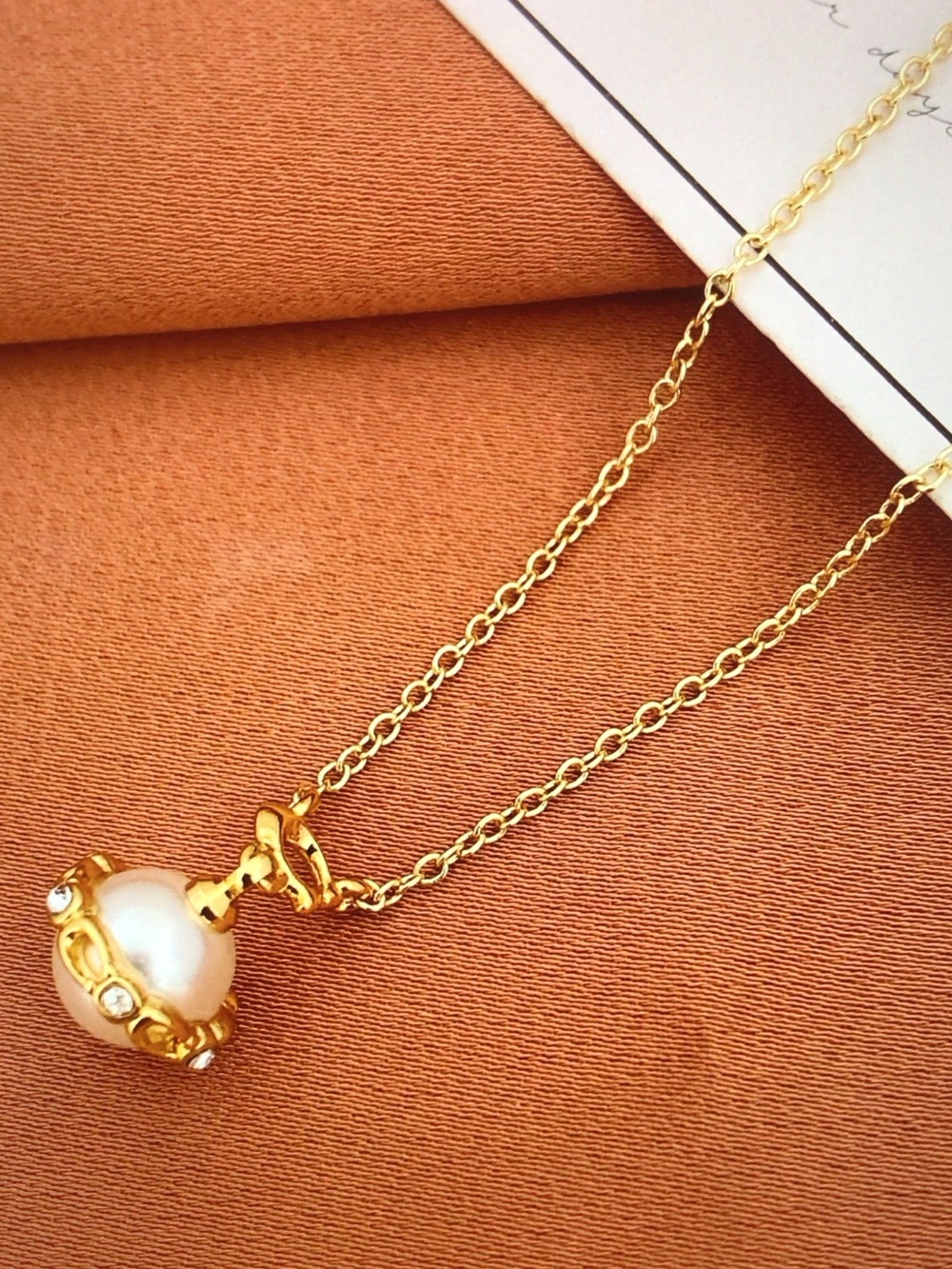COACH Gold Pearl Charm Necklace - Gold and White - Picture 5 of 5
